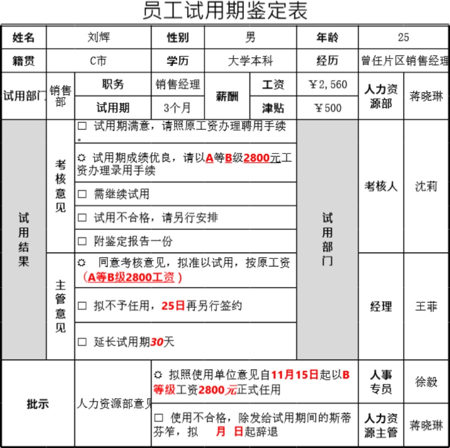 人员试用期鉴定表