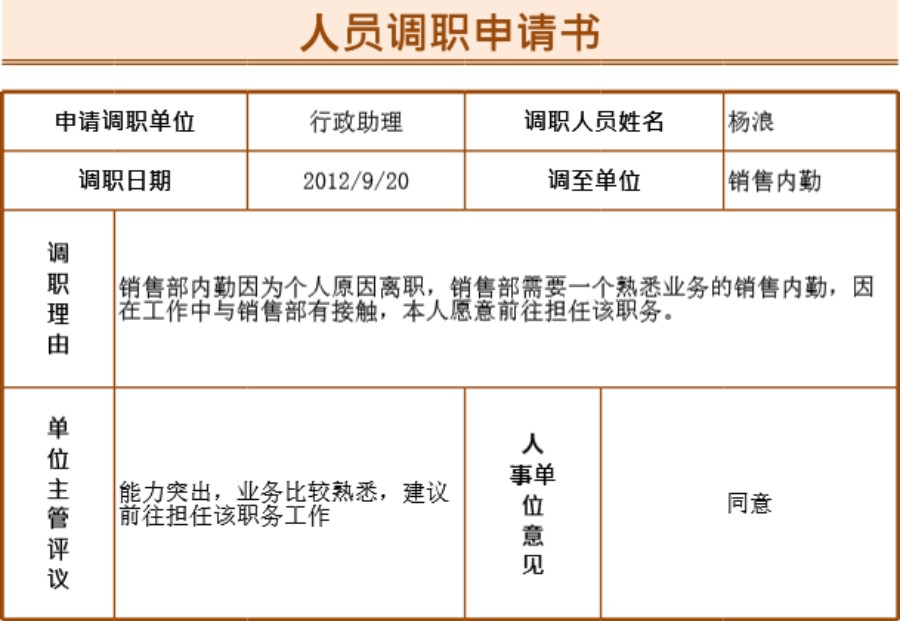 人员调职申请书