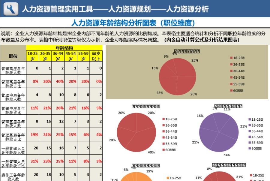 人力资源年龄结构分析(职位维度)可视化表格模板