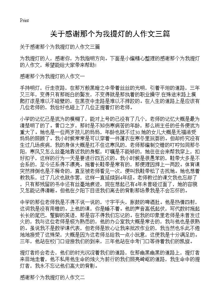 关于感谢那个为我提灯的人作文三篇