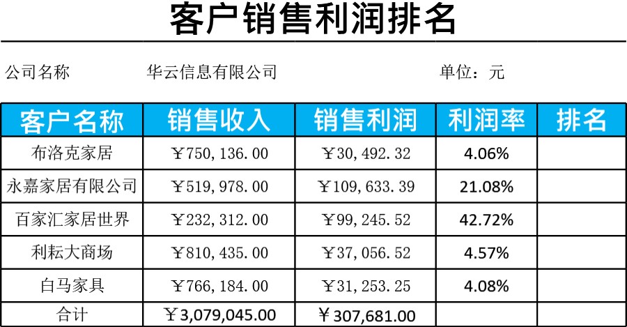 品牌销售利润排行榜模板