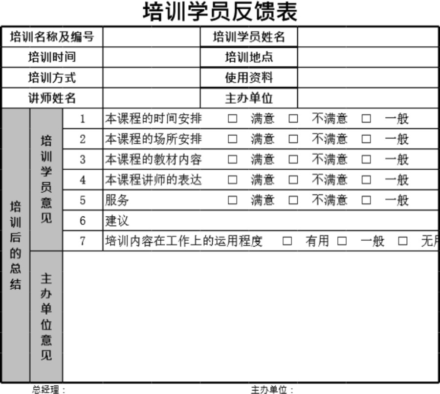 培训学员反馈表