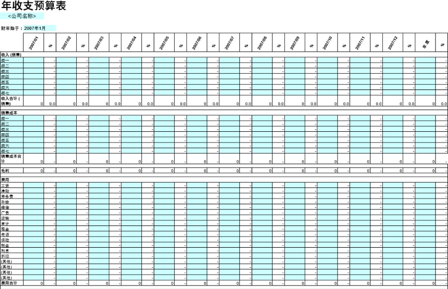 年收支预算表模板