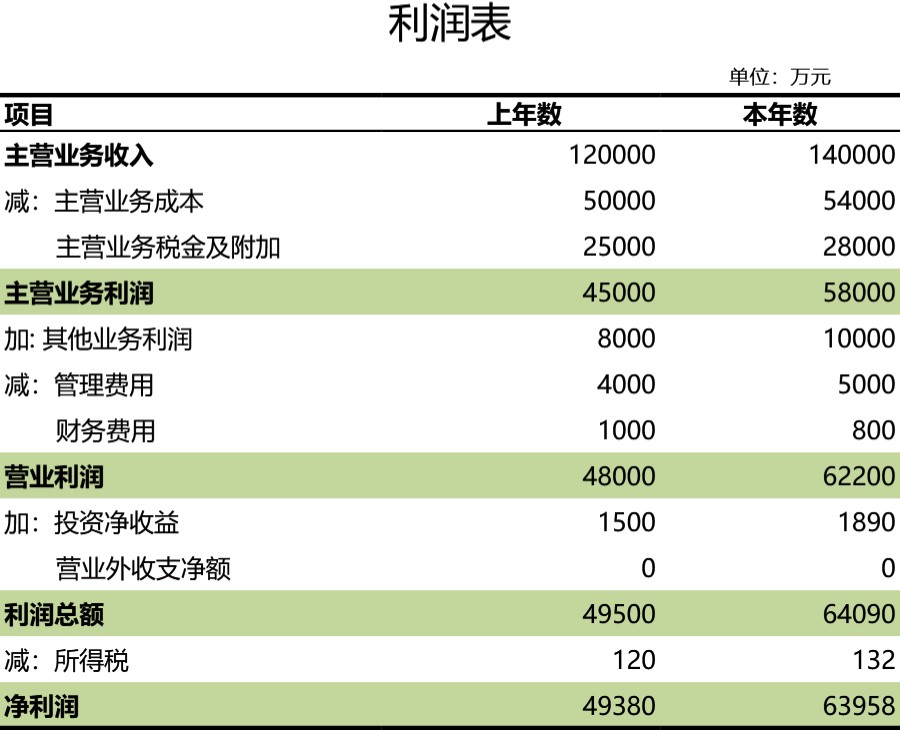 年度利润表