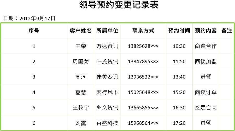 领导预约变更记录表