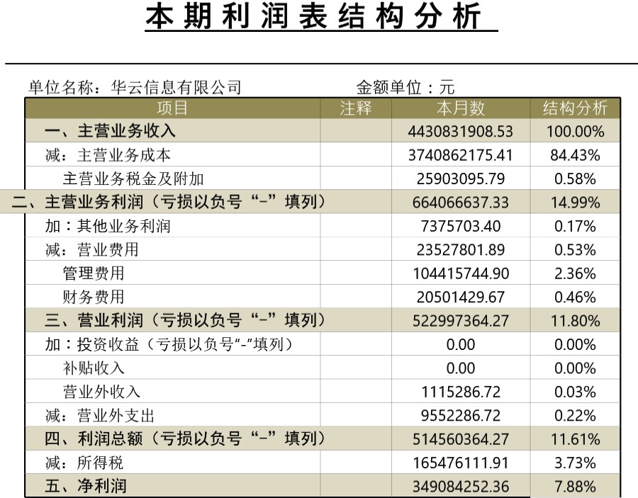 利润表结构析模板