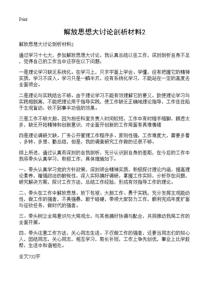 解放思想大讨论剖析材料2