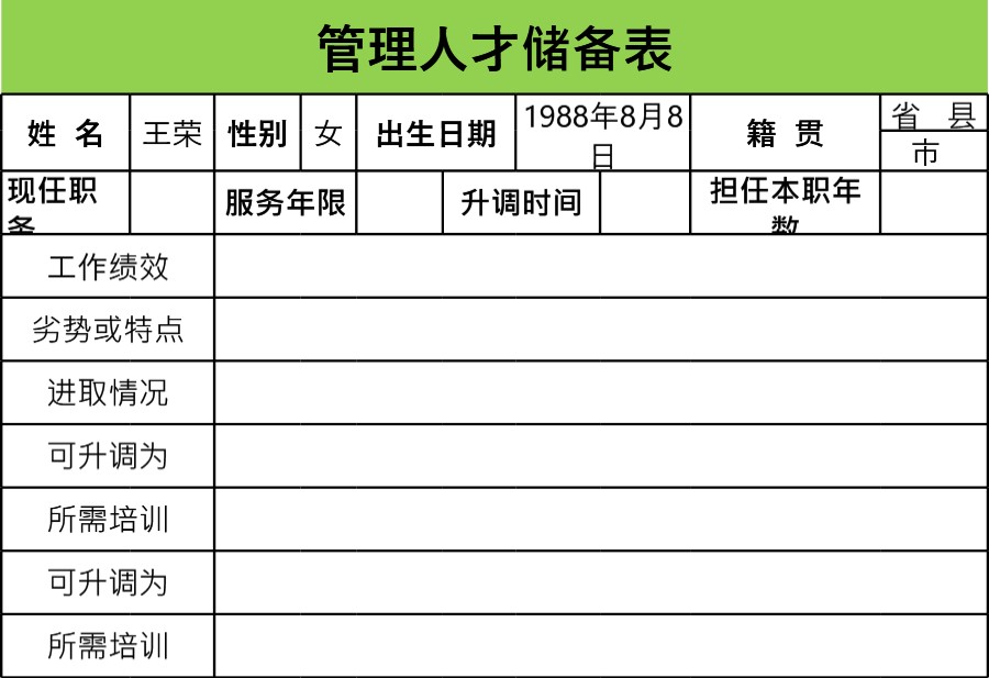 管理人才储备表