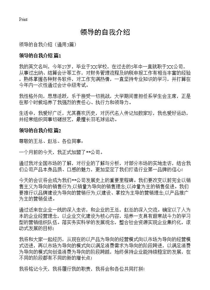 领导的自我介绍3篇