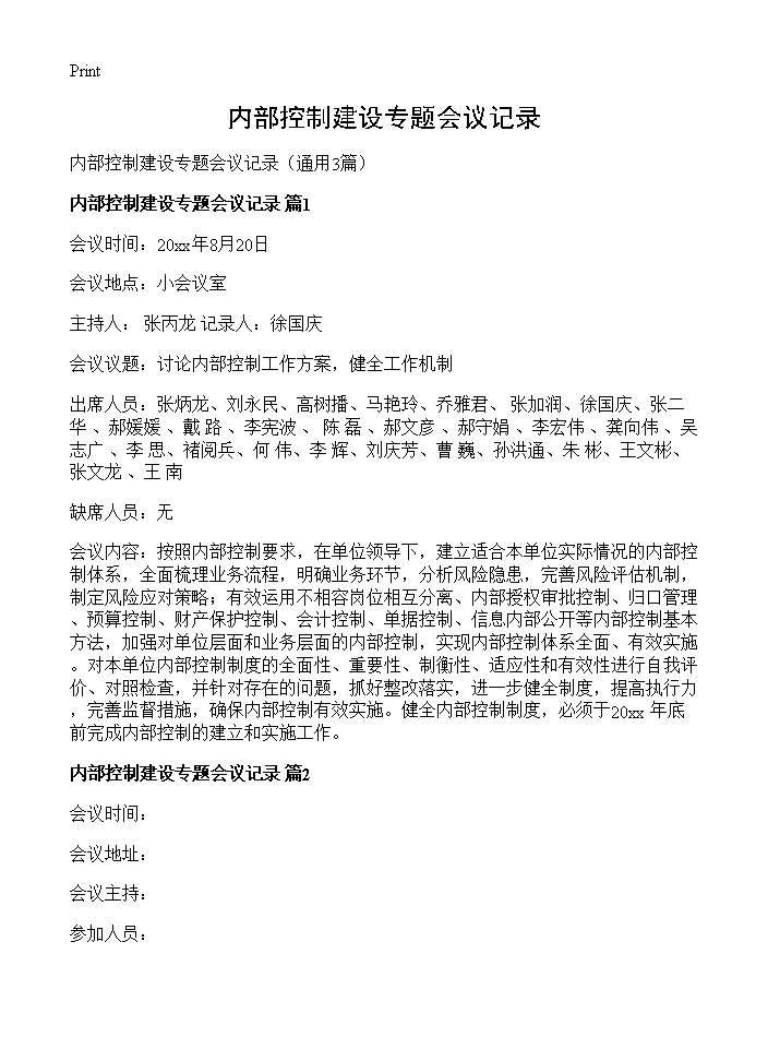 内部控制建设专题会议记录3篇