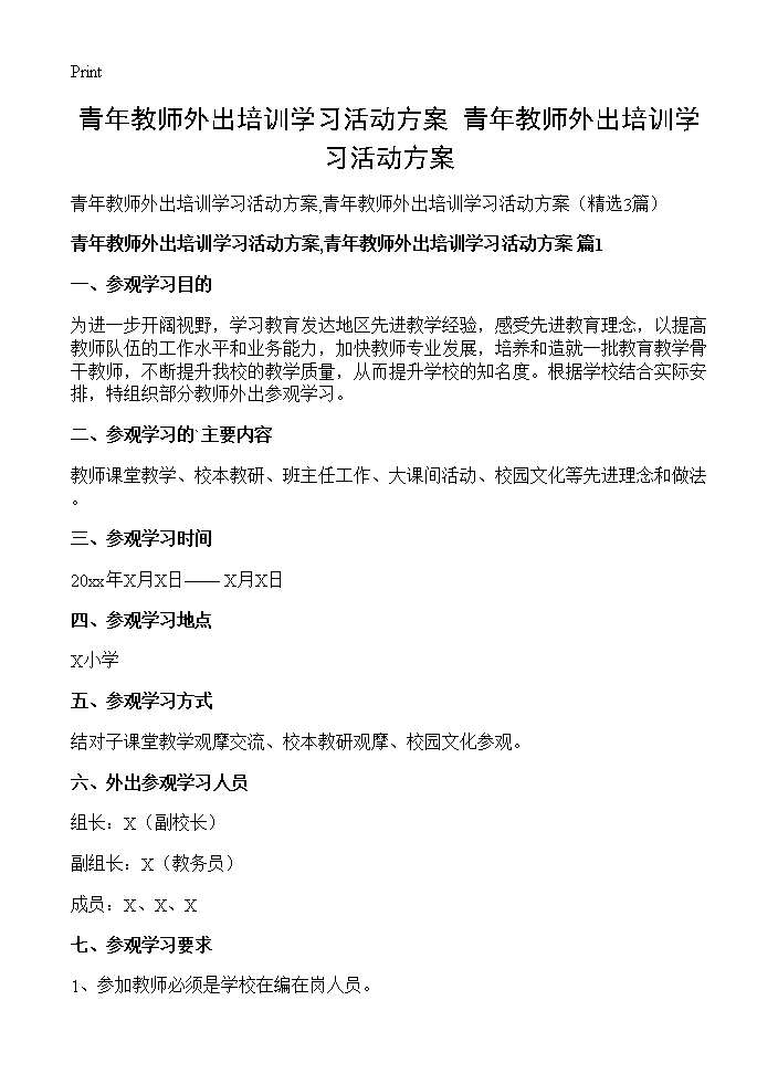 青年教师外出培训学习活动方案,青年教师外出培训学习活动方案3篇