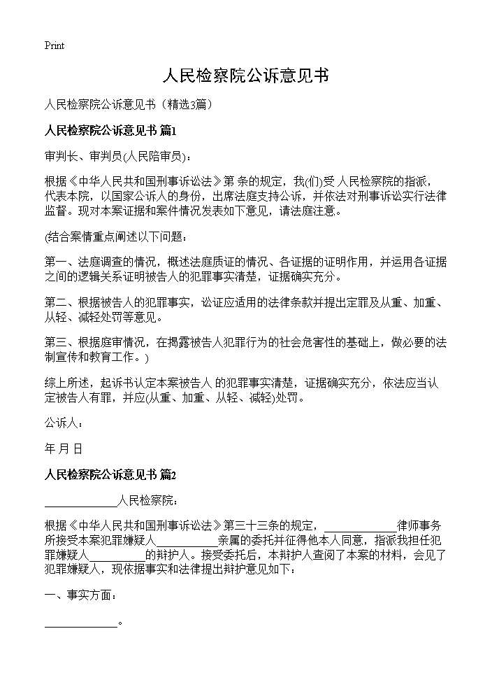 人民检察院公诉意见书3篇