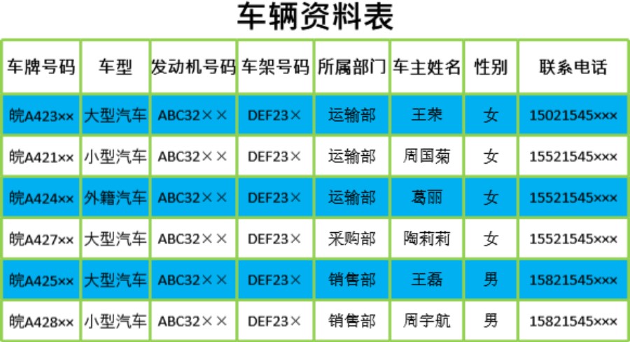 车辆资料表