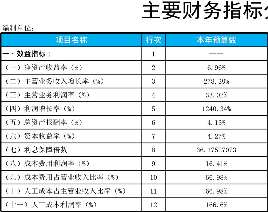 财务指标预算分析表模板