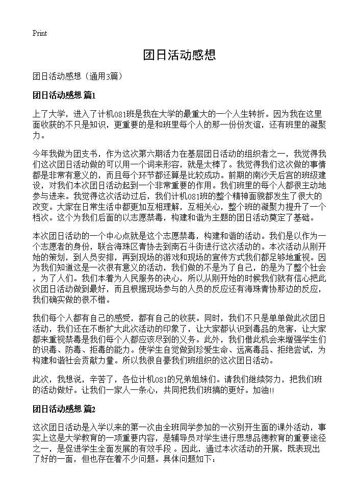 团日活动感想3篇