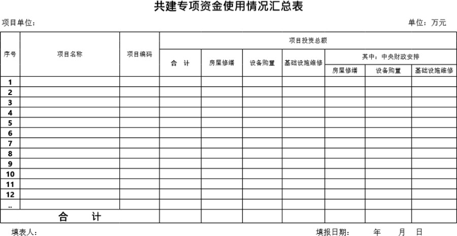 专项资金使用情况汇总表模板