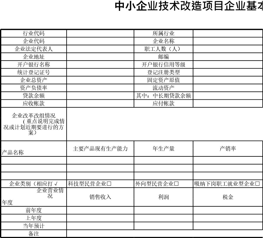 中小企业技术改造项目企业基本情况表模板