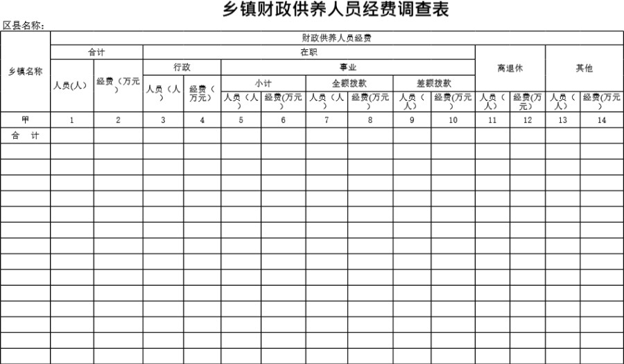 乡镇财政供养人员经费调查表模板