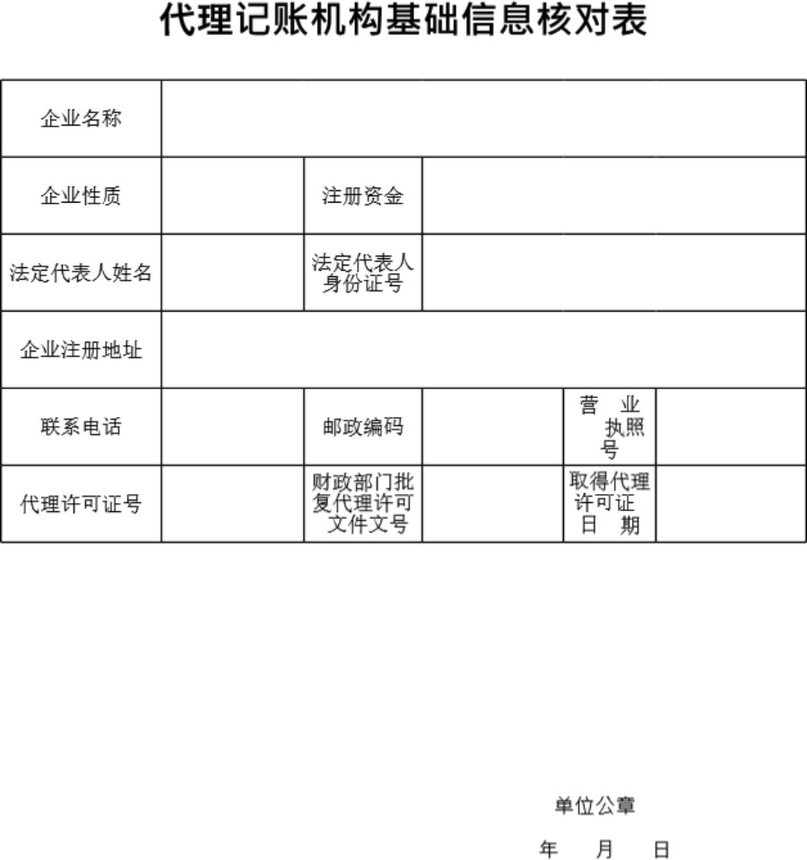 代理记账机构基础信息核对表模板