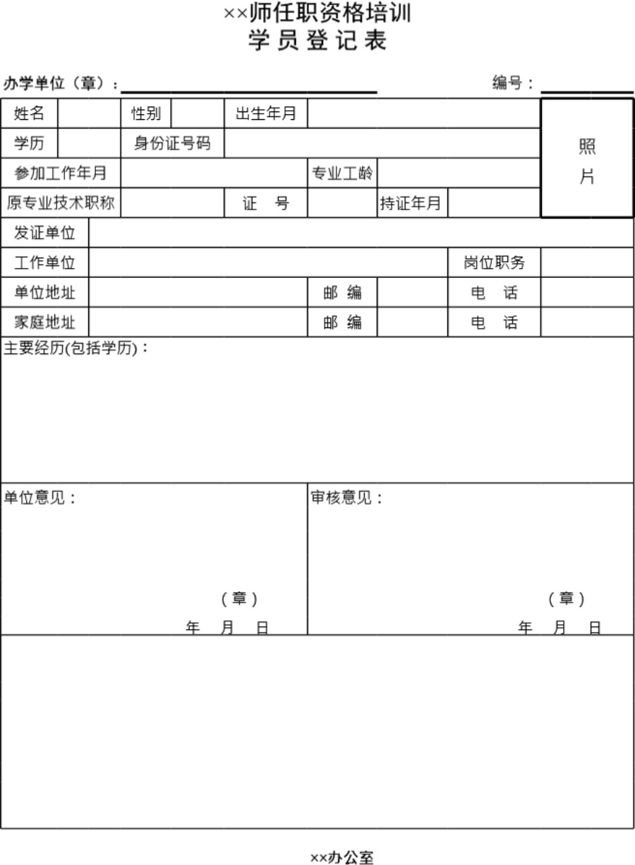 任职资格培训学员登记表