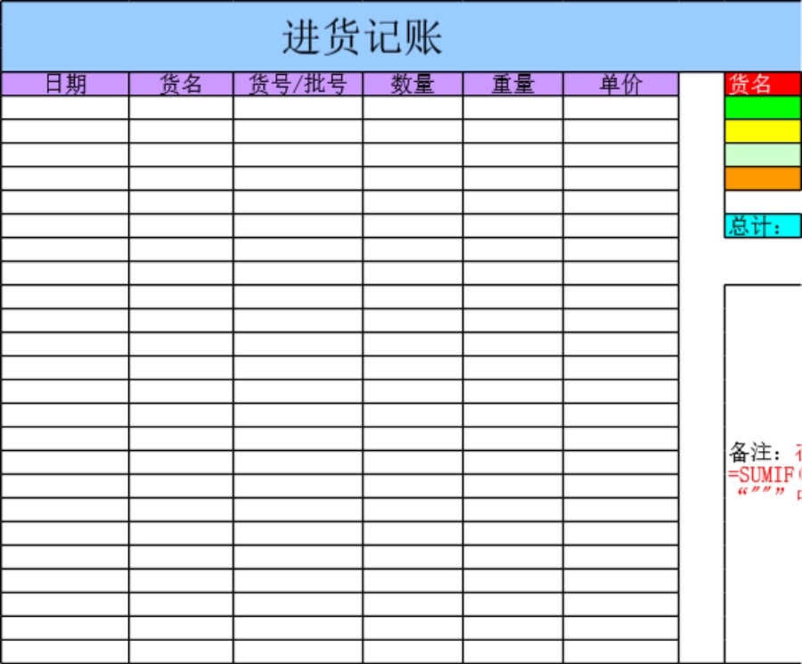 企业公司小店进货记账模板