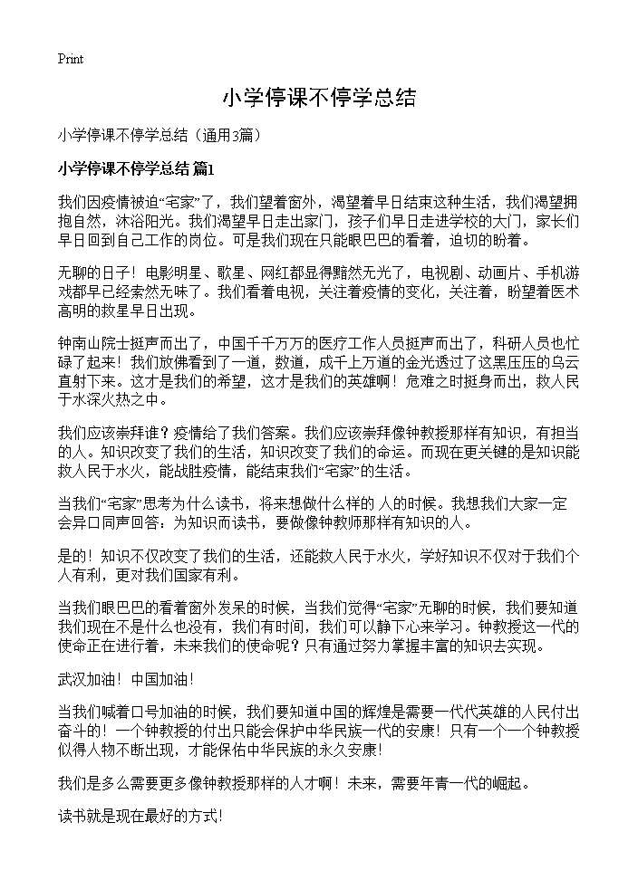 小学停课不停学总结3篇