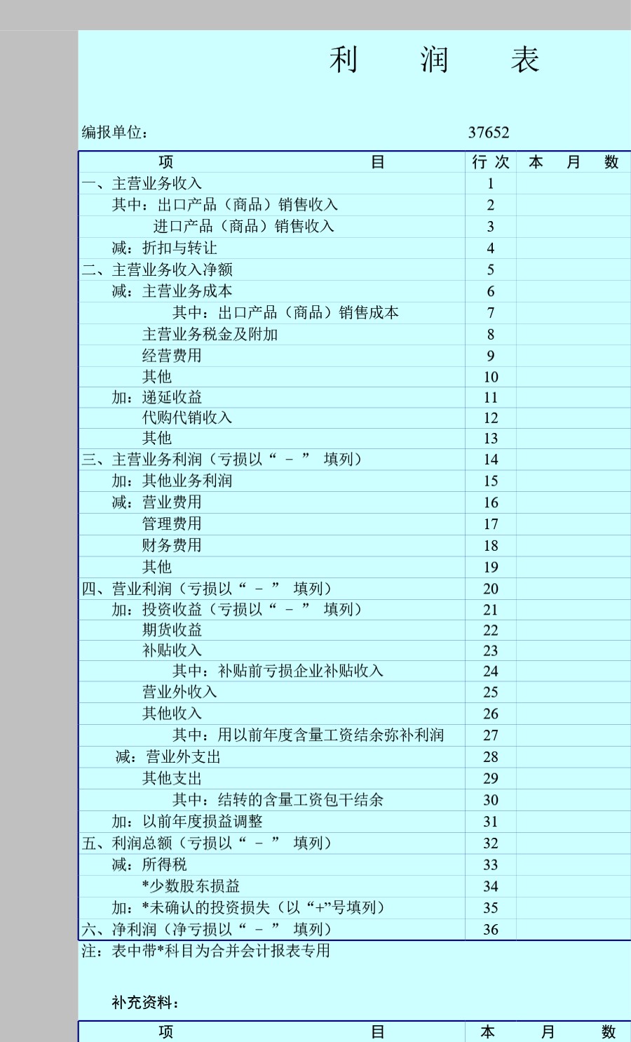 企业利润表模板