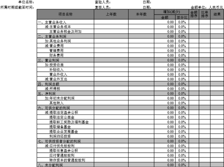 企业和公司比较利润表模板