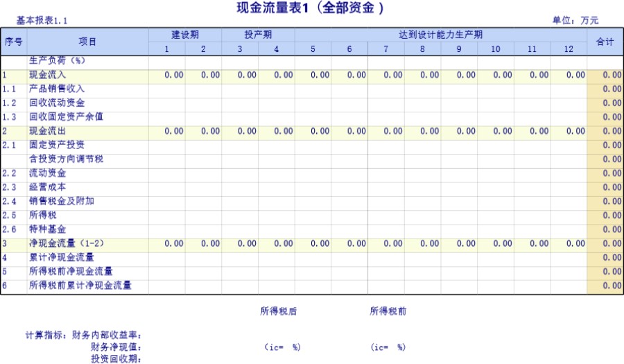 企业建设项目报表模板