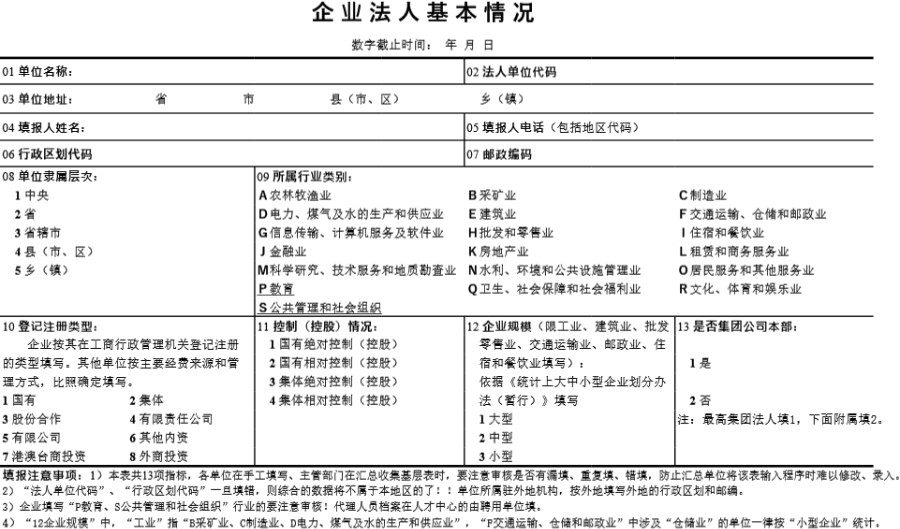 企业法人基本情况表模板