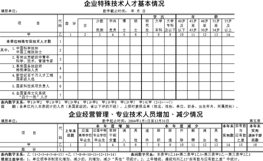 企业特殊技术人才基本情况表模板