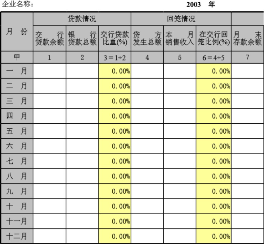 企业银行资金回笼表模板