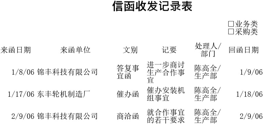 信函收发记录表格模板