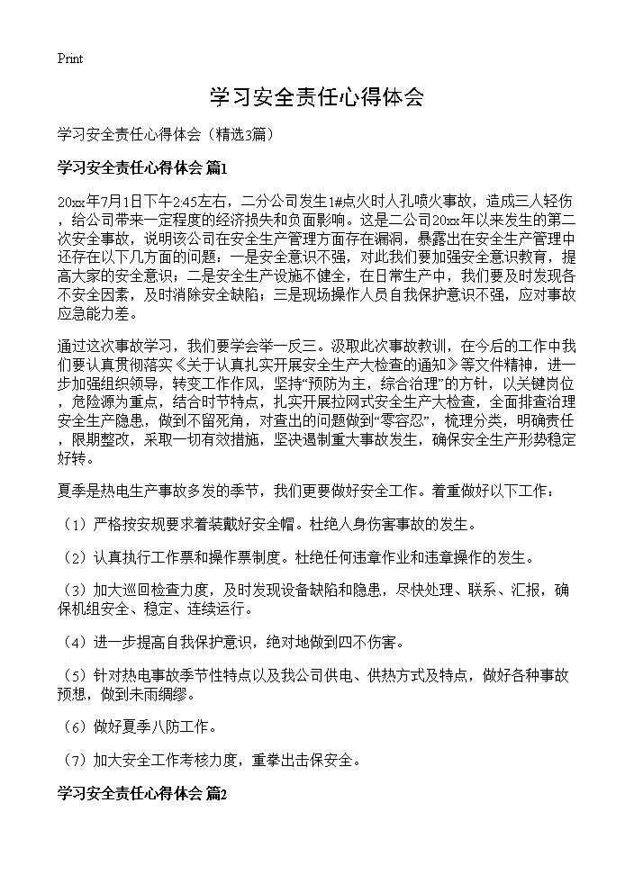 学习安全责任心得体会3篇