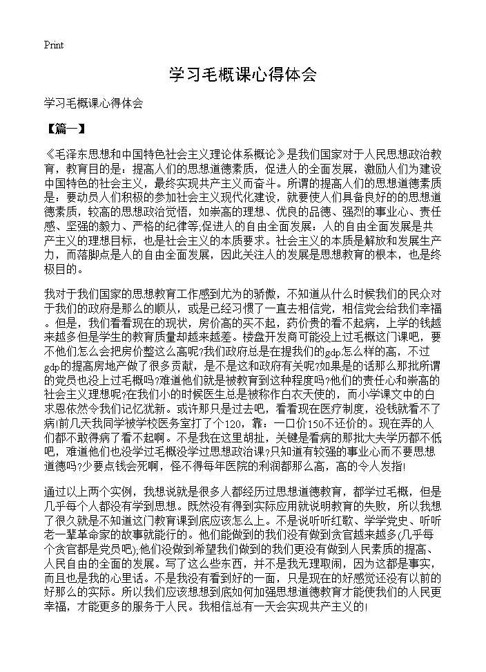 学习毛概课心得体会