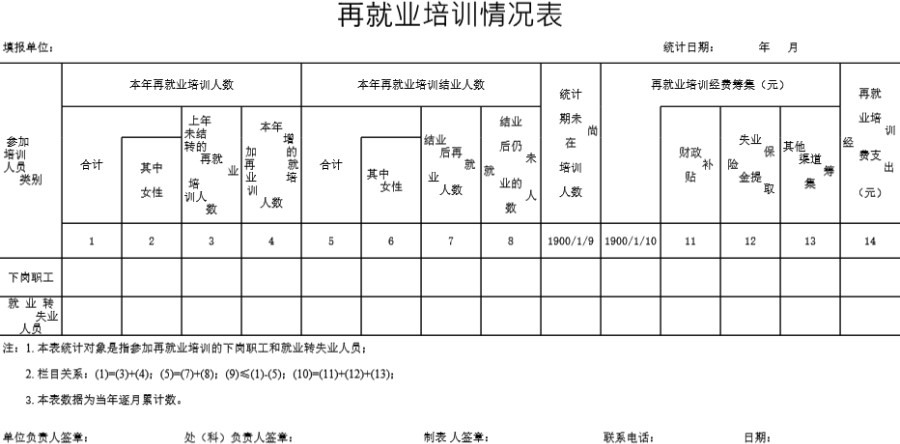 再就业培训情况表模板