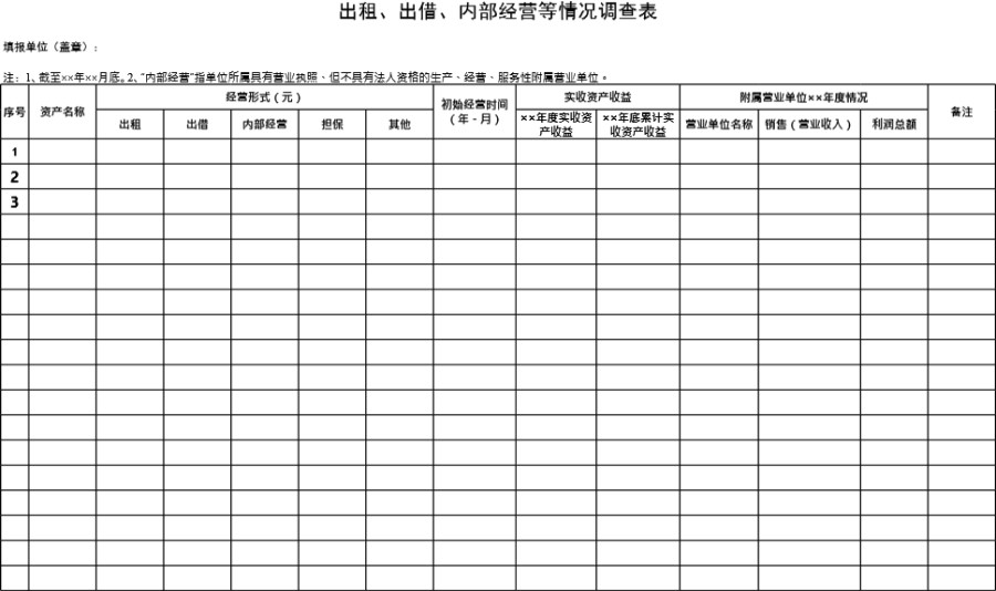 出租 出借 内部经营等情况调查表模板