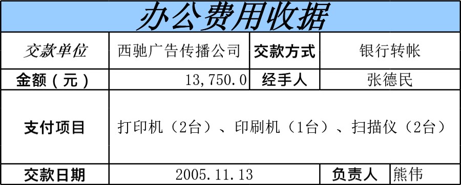 办公费用收据表格模板