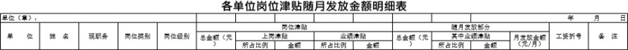 各单位岗位津贴随月发放金额明细表1