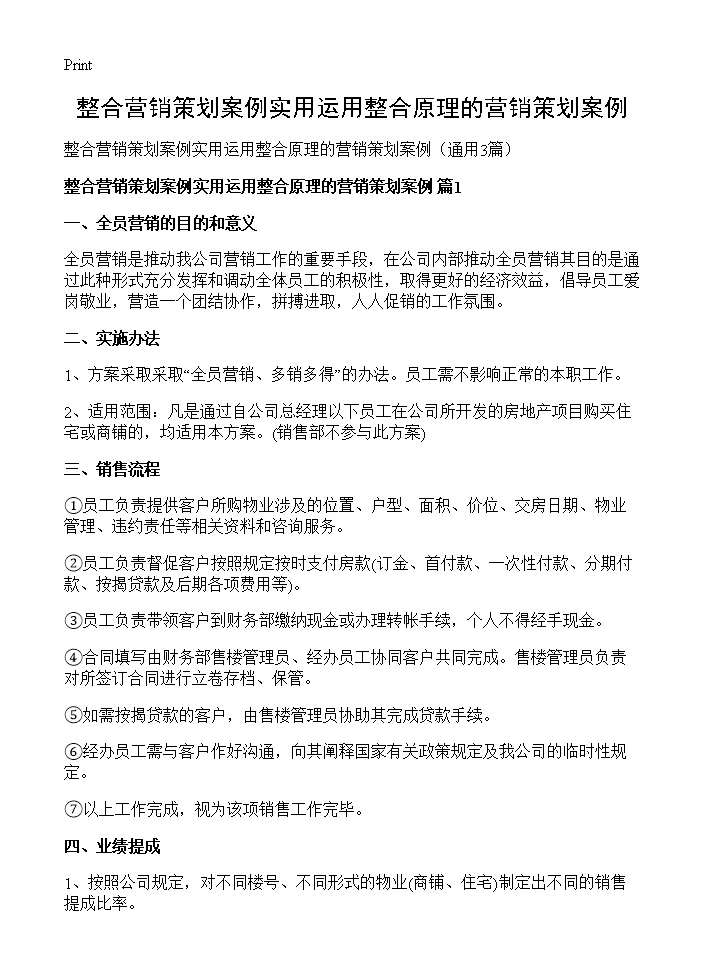 整合营销策划案例实用运用整合原理的营销策划案例3篇