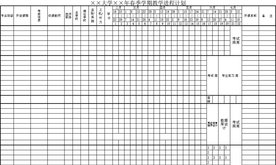 大学学期教学进程计划