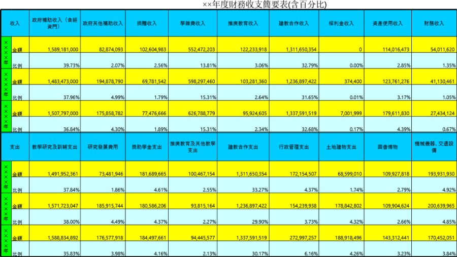 大学年度财务收支简要表模板