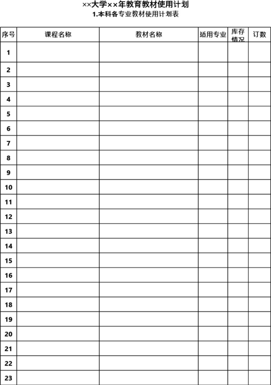 大学教育教材使用计划
