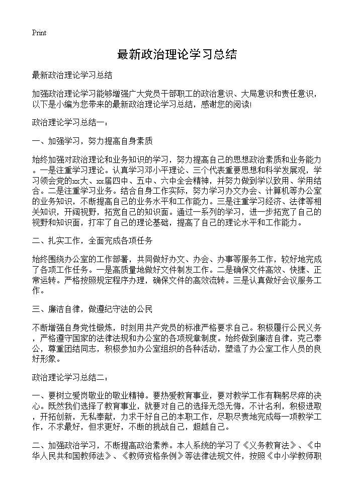 最新政治理论学习总结