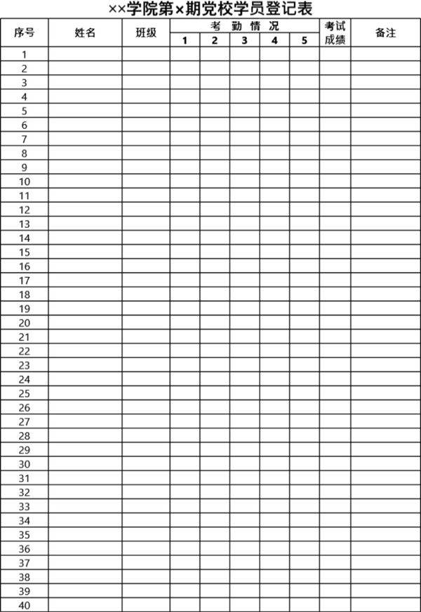 学院党校学员登记表