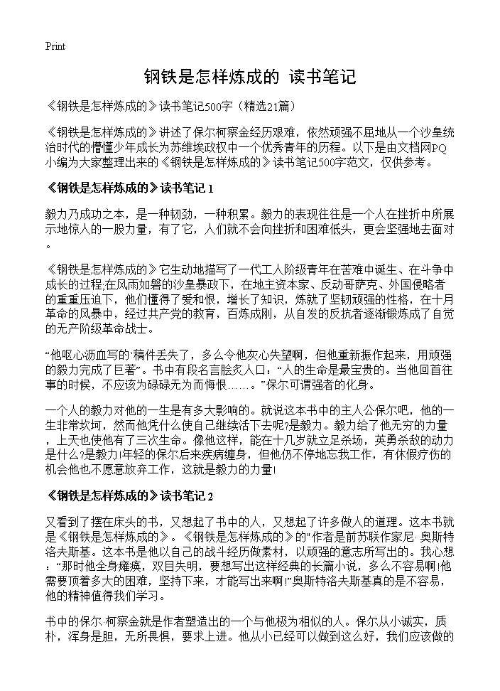 《钢铁是怎样炼成的》读书笔记21篇