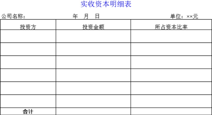 实收资本明细表