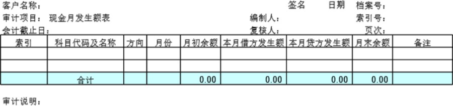 审计底稿模板C01货币资金