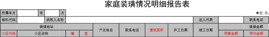 家庭装璜情况明细报告表模板