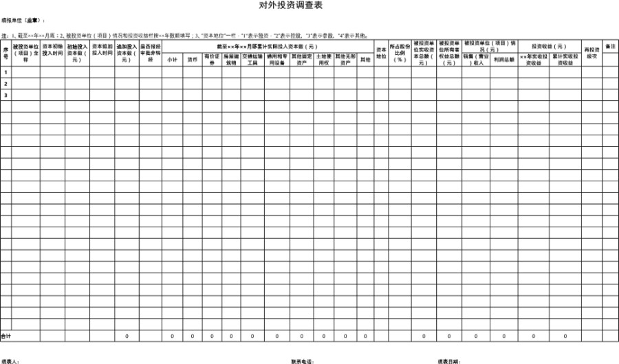 对外投资调查表模板